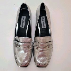 STEVE MADDEN Silver Leather Horsebit Timbir Slip O